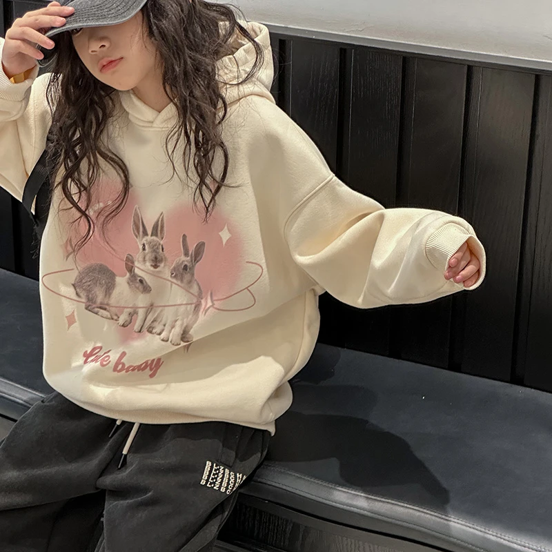 韩国童装女童加绒卫衣连帽秋冬装2025新款儿童洋气宽松加厚上衣潮