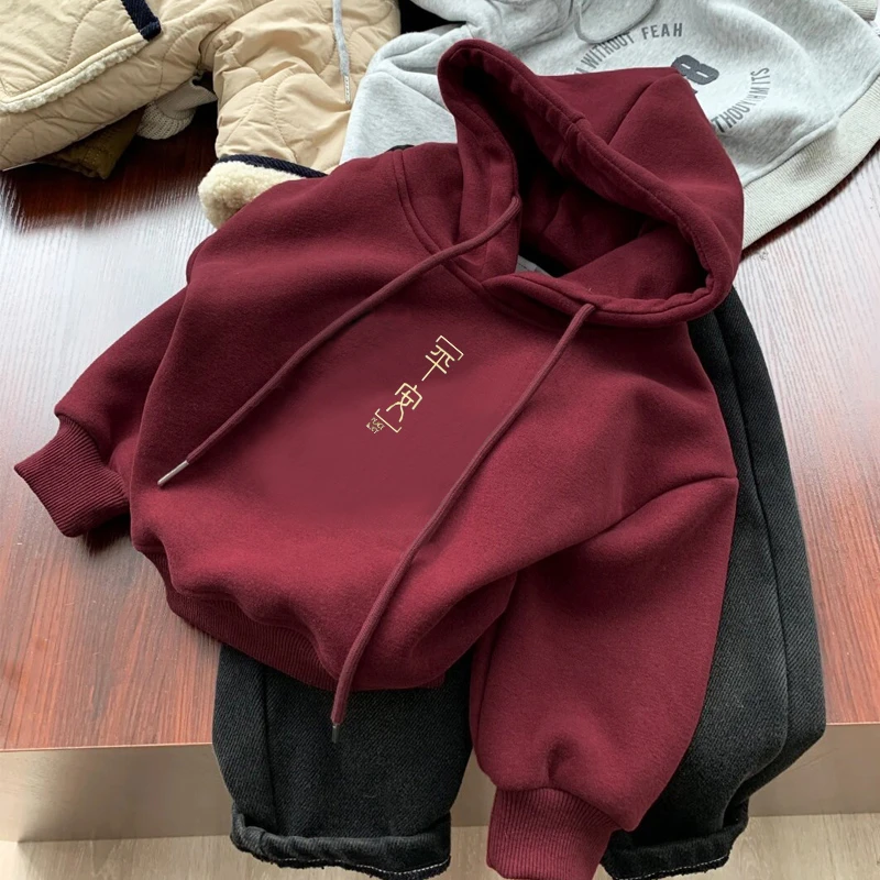 2025新款春秋款加绒加厚中大童连帽儿童卫衣男童宝宝女童上衣秋装