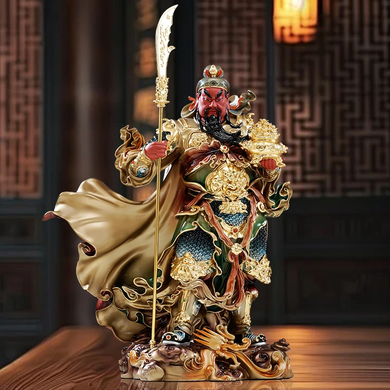 圆通黄铜太古彩立刀关公热着色武财神关二爷客厅公司招财中式摆件
