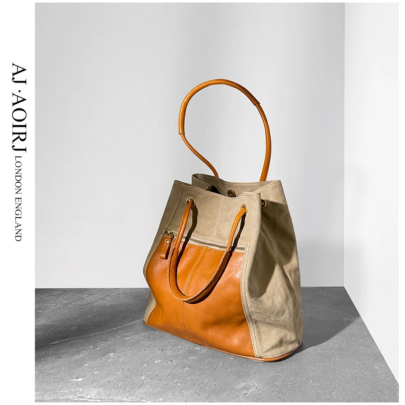 【AJ AOIRJ】小众真皮拼接牛津尼龙通勤包大容量托特包单肩手提包