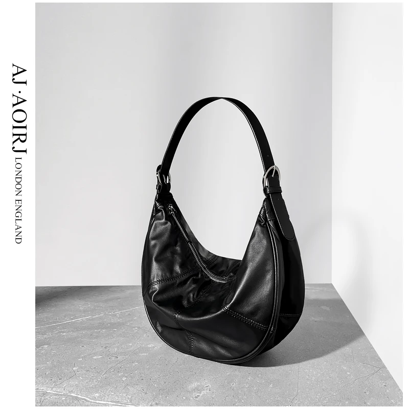 【AJAOIRJ】小众牛皮腋下女包饺子包大容量斜挎ins软皮月牙包通勤包