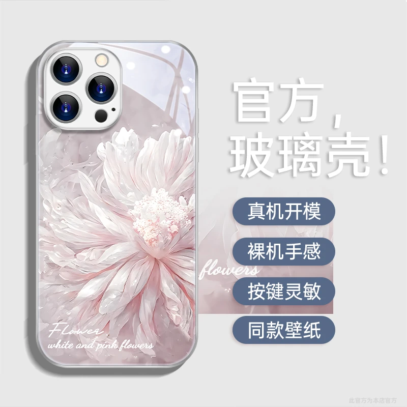 适用于苹果15华为OPPO小米VIVO高颜值时尚简约金属漆玻璃壳JA0062