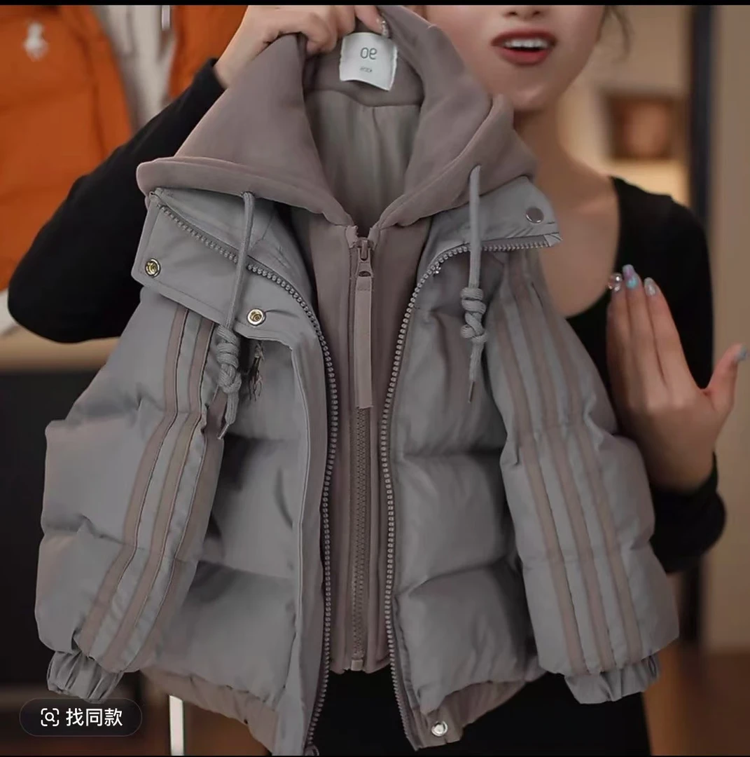 儿童加厚假两件冬装棉服2024冬新款男女童保暖韩版外套连帽棉衣潮