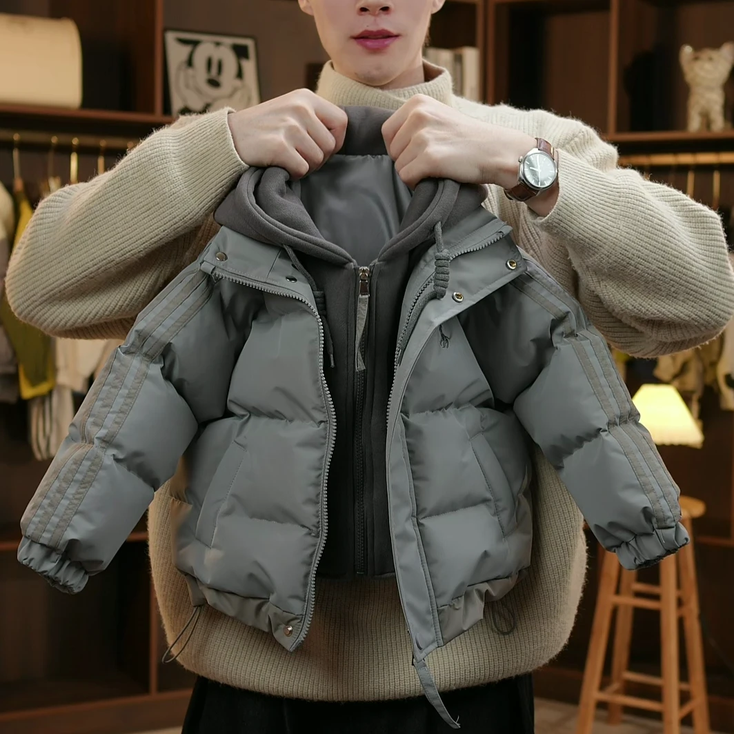 儿童加厚假两件冬装棉服2024冬新款男女童保暖韩版外套连帽棉衣潮