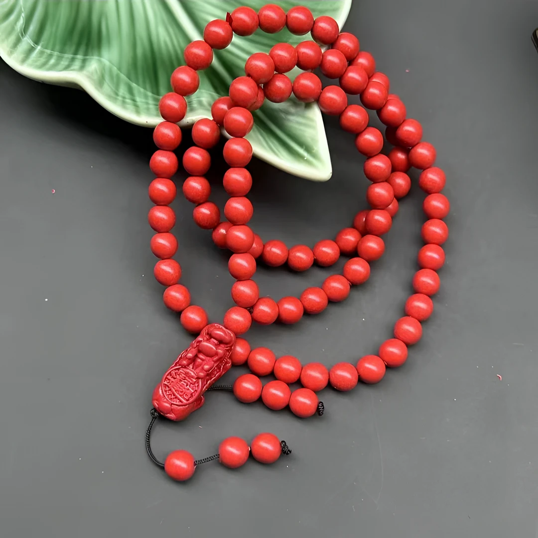 天然辰砂时尚百搭天然辰砂朱砂108颗项链貔貅（多样性拍一发一）