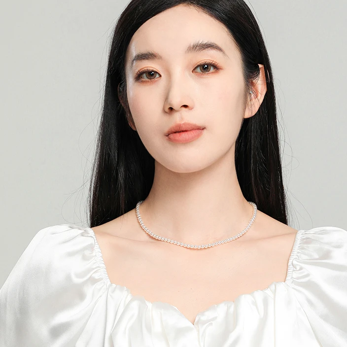 链子925银 珠珠暖白正圆高光高亮锁骨项链轻奢小米珠夏季新款百搭