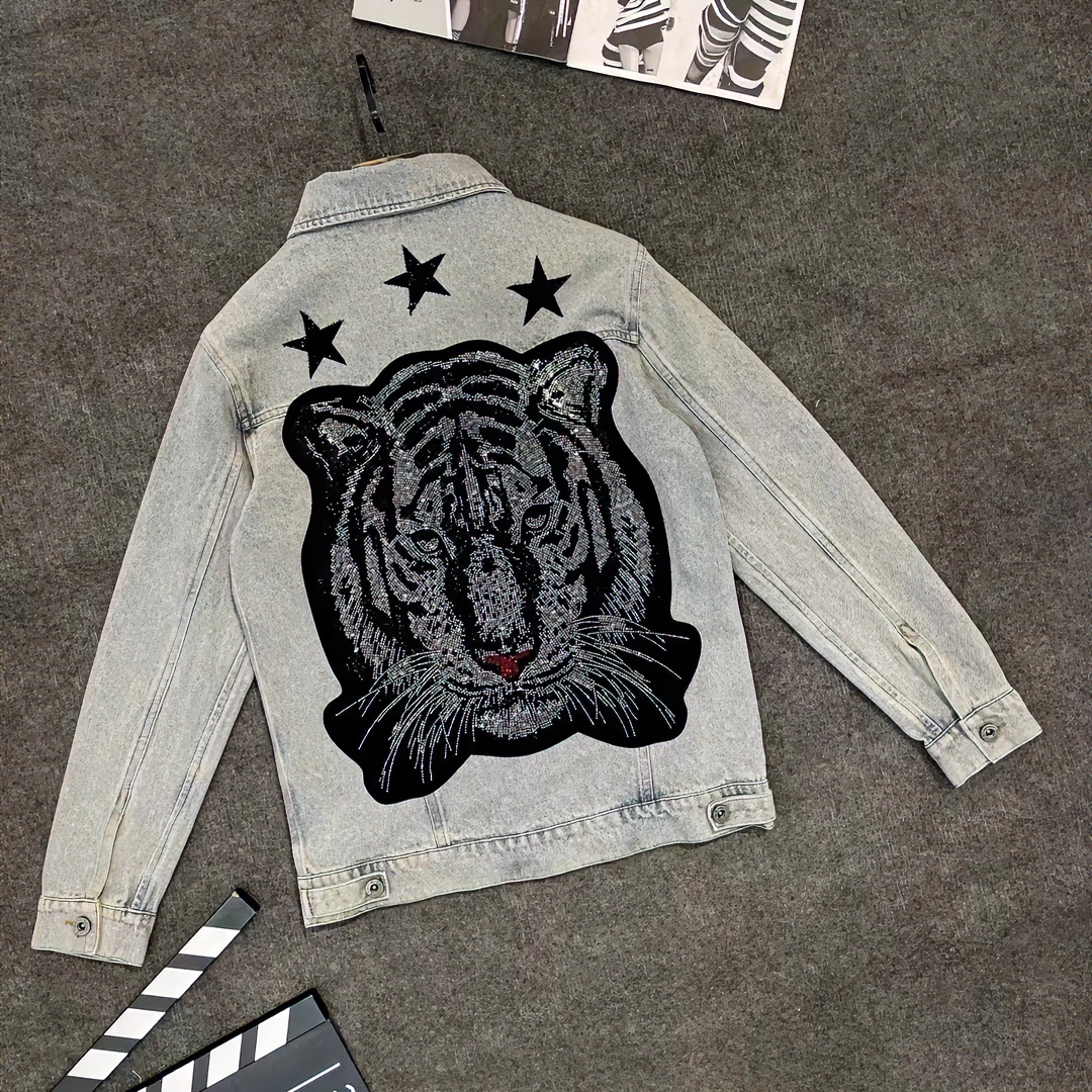 男士潮流长袖水洗男款个性春季印花破洞男秋款百搭宽松男牛仔外套