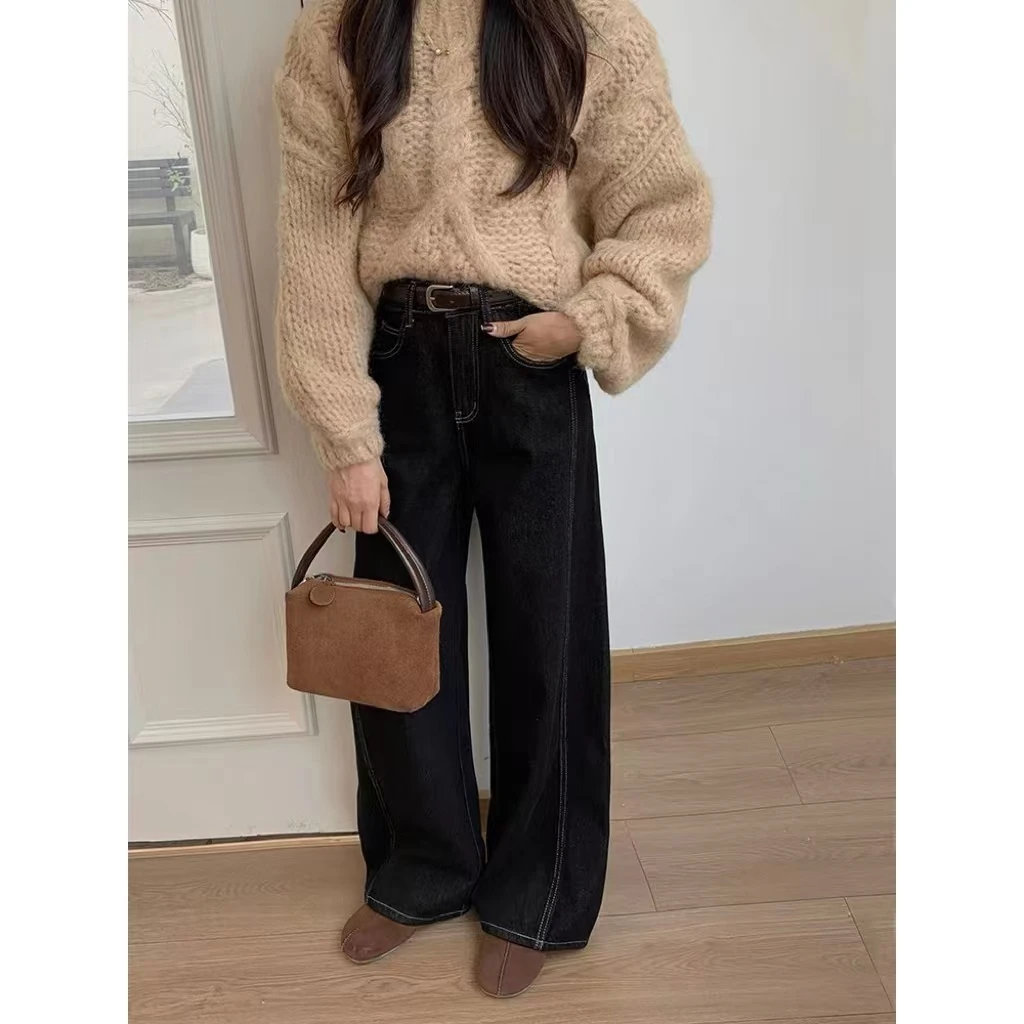 【跑偏#21221 宝宝绒弯刀裤】冬季加绒加厚显瘦弯刀裤 高弹