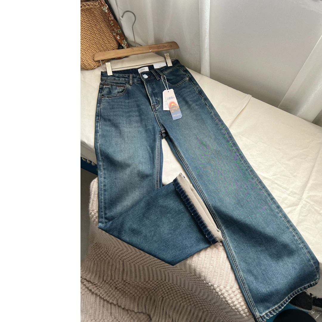 【十米菲换标#61109 无弹直筒喇叭裤】加绒加厚高腰显瘦拖地裤