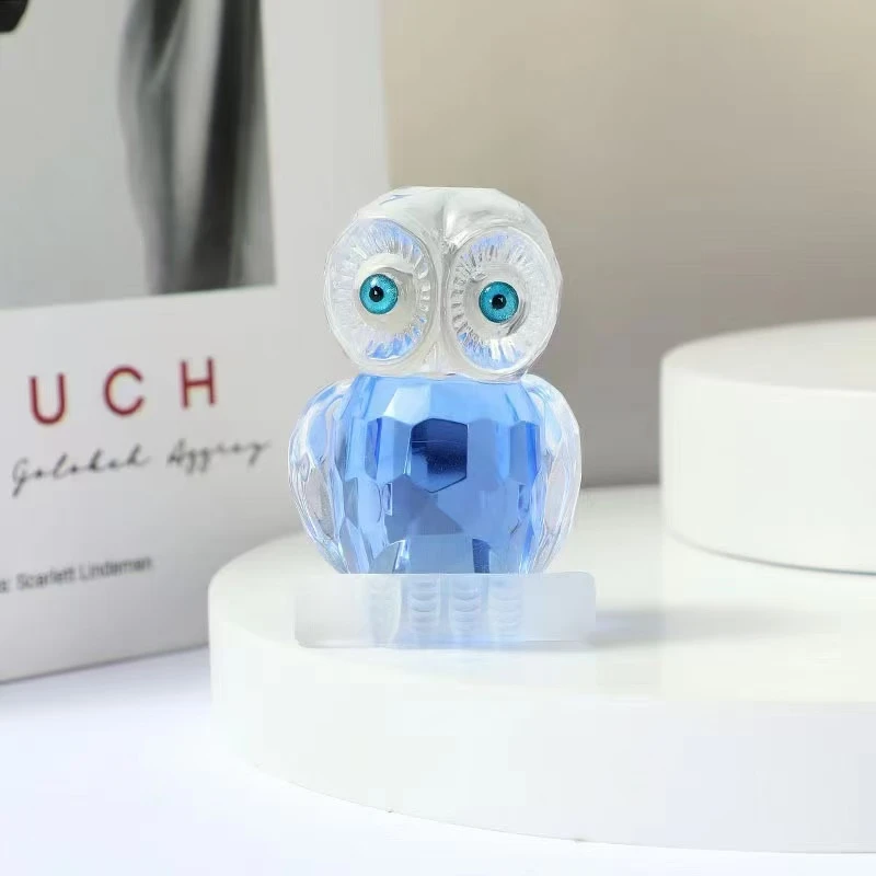 水晶猫头鹰蓝色 创意家居摆件儿童节日生日礼物装饰工艺品
