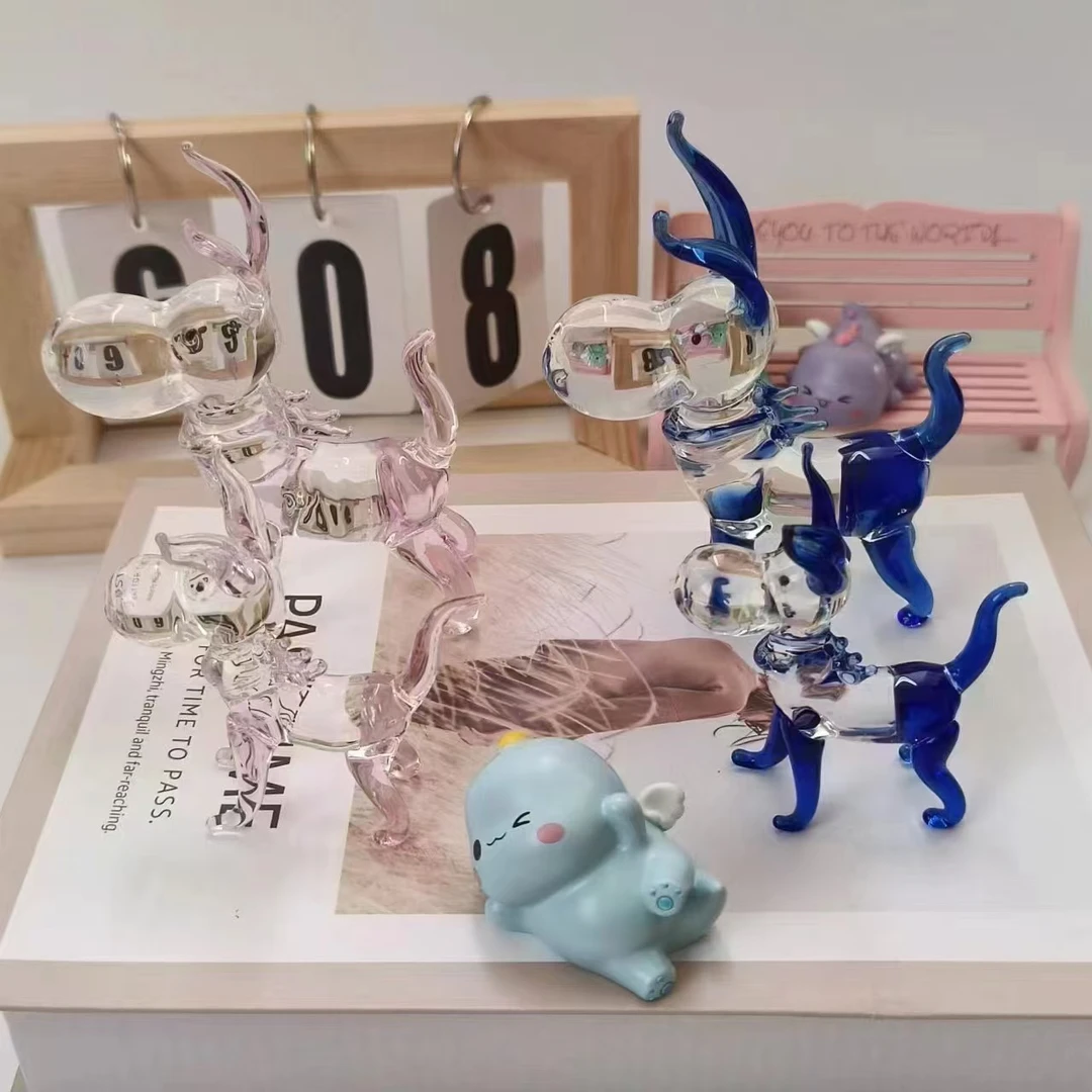 轻奢网红水晶迷你形卡通可爱动物玻璃摆件杜宾犬装饰工艺品小摆件