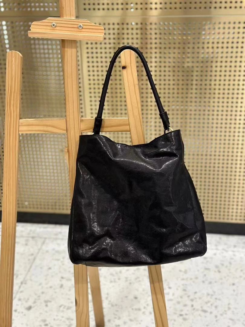 水晶植鞣牛皮时尚休闲百搭女士小众高级感通勤托特包32*32*14