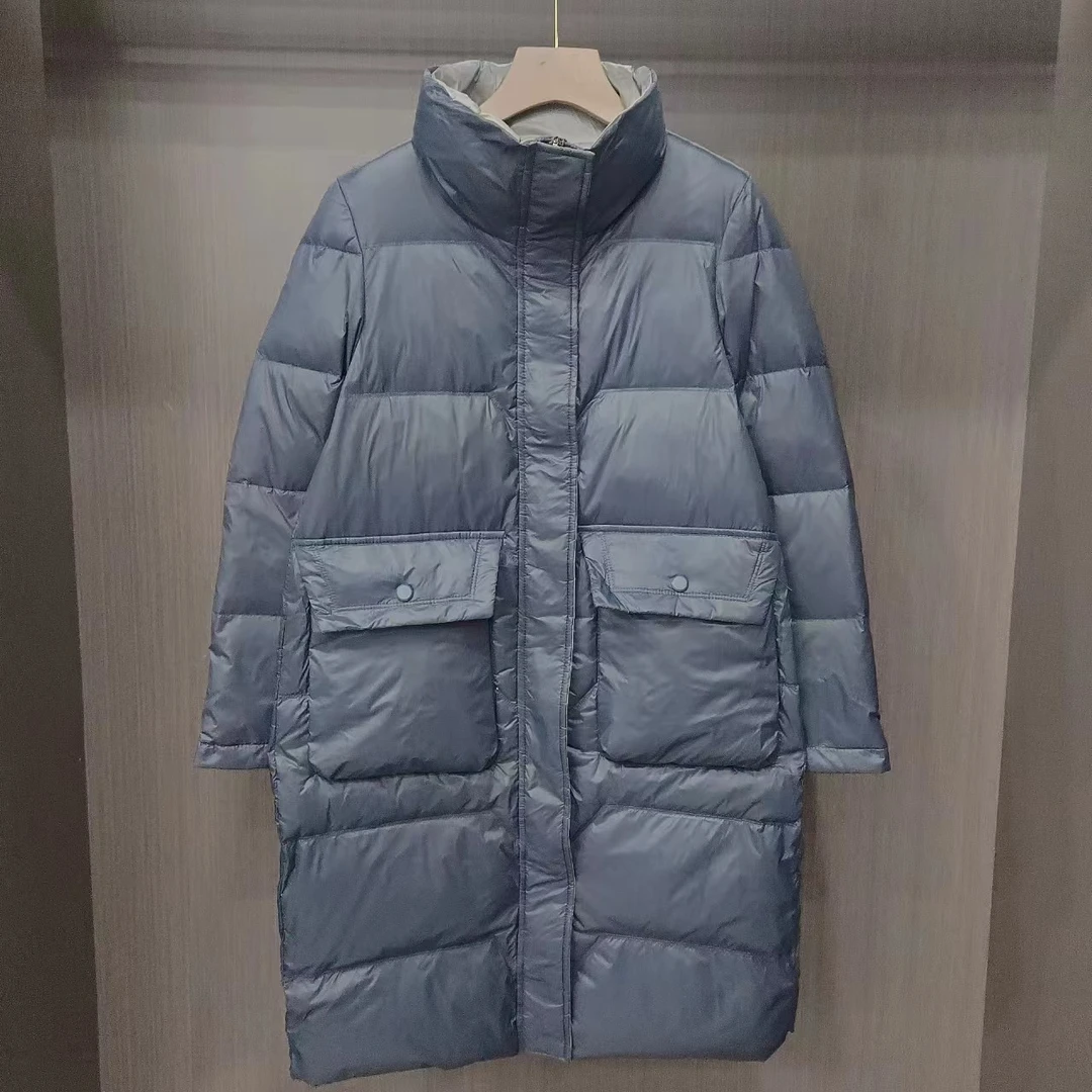 花花/058-长款立领白鸭绒女2022冬季新款羽绒服外套