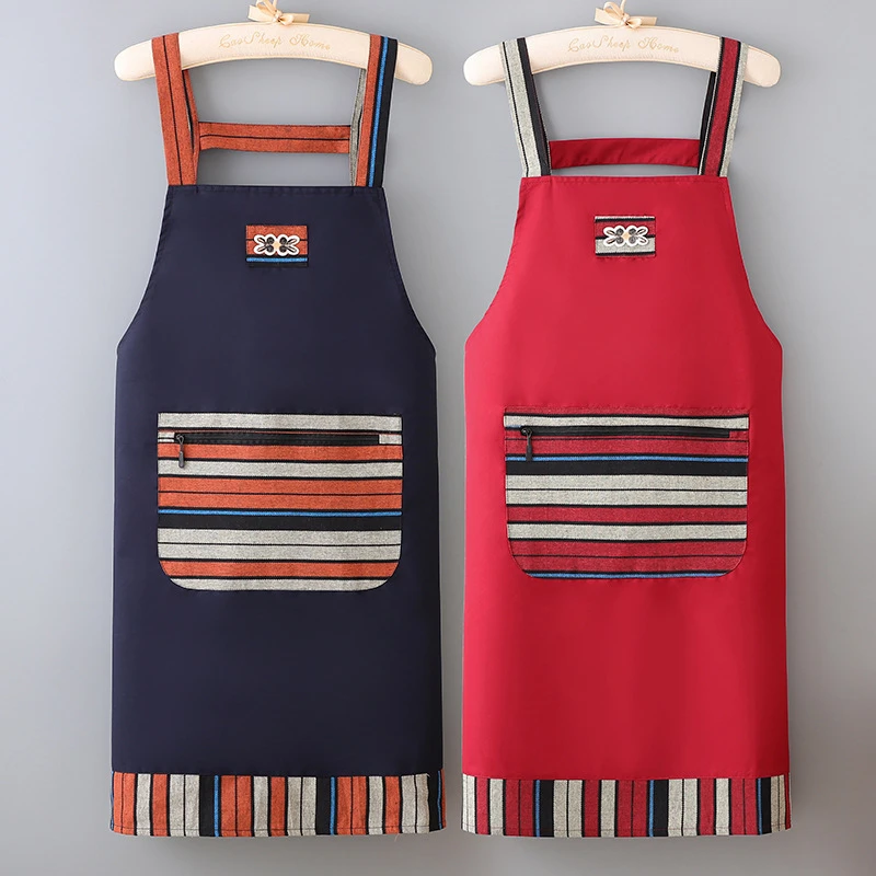 撞色民族风围裙防水耐脏成人工作服防油围裙厨房家用高颜值罩衣女