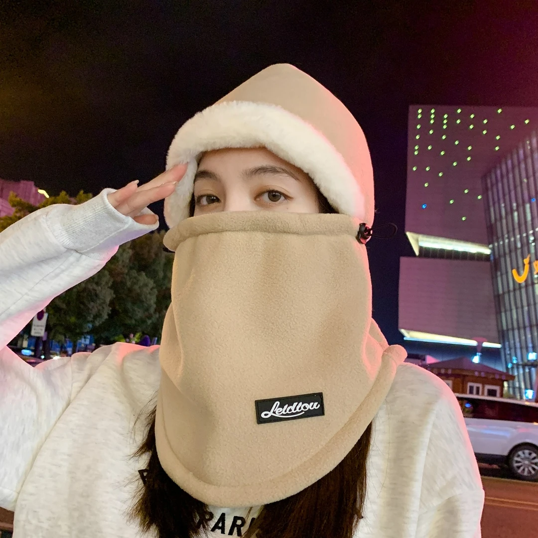 2024新款防风防寒冬季围脖一体电动车保暖帽骑车帽女款帽子