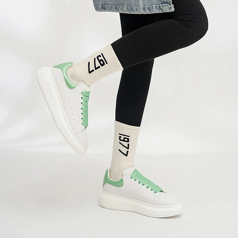 小白鞋时尚情侣百搭厚底低帮真皮潮流 A-6015 /A-6009