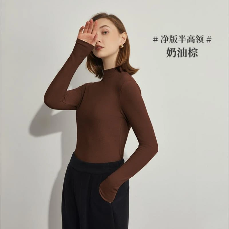 推荐！半高领纯色时尚百搭休闲保暖秋冬长袖打底衫 2109（LM）