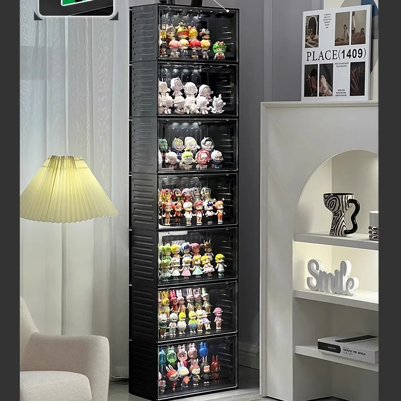 感应发光盲盒展示架亚克力泡泡玛特集装箱透明声控家用大容量防尘