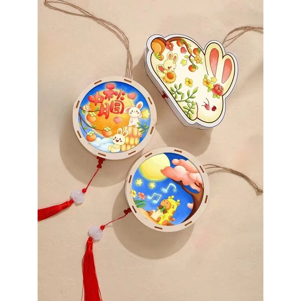 中秋节儿童古风花灯手工木雕灯笼(图案不挑)(一组2个)R1779