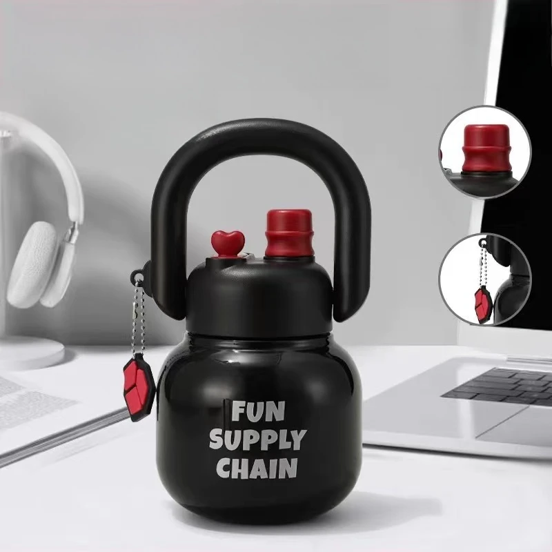 新款韩版卡通潮流ins风双饮大肚拎壶手提保温杯(680ml)R2059