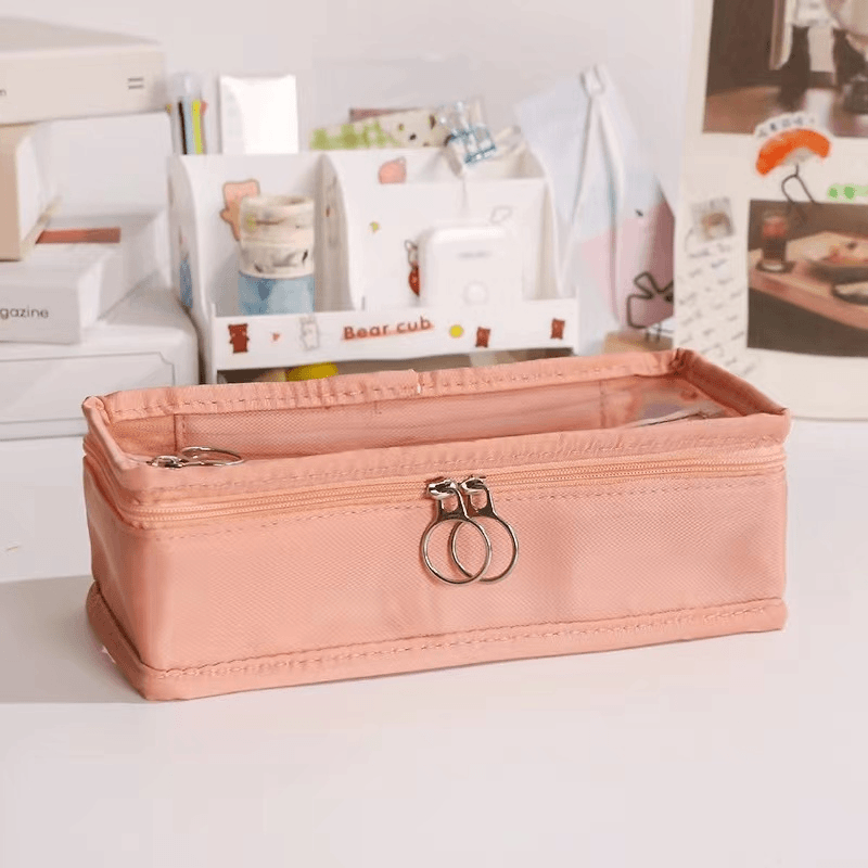 多功能大容量双拉链透明笔袋R1078