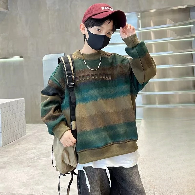 儿童2024冬季新款卡通熊加绒撞色休闲卫衣A3811