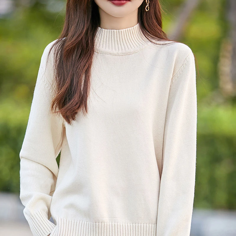 2025年秋冬时尚百搭中长遮肉是瘦圆领套头毛衣
