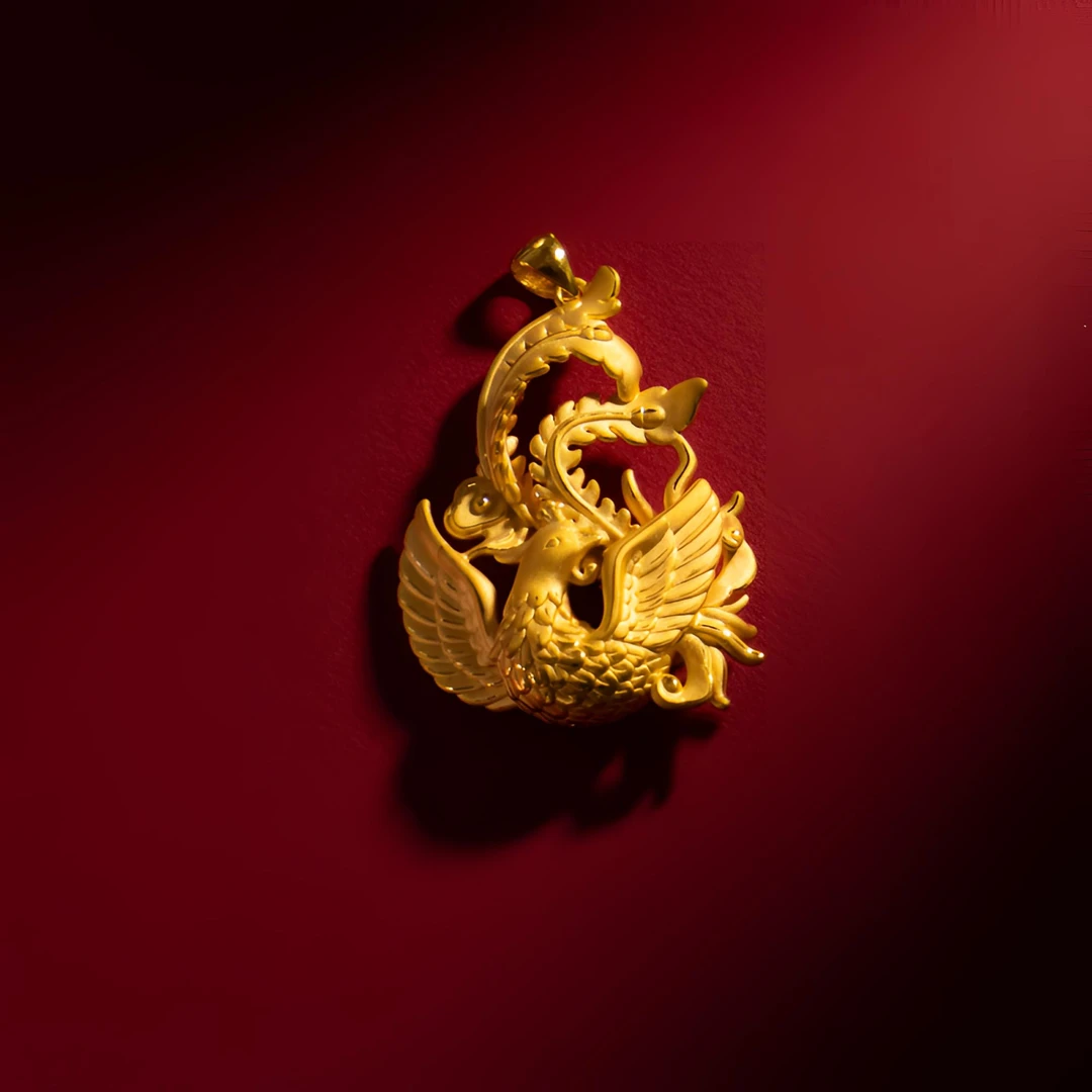 足金凤凰3D立体挂坠时尚龙凤呈祥精美百搭