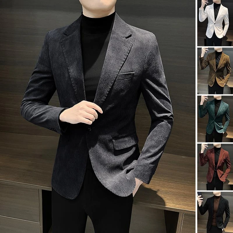 灯芯绒小西装男士春秋季2024新款单西外套男款百搭感商务休闲西服