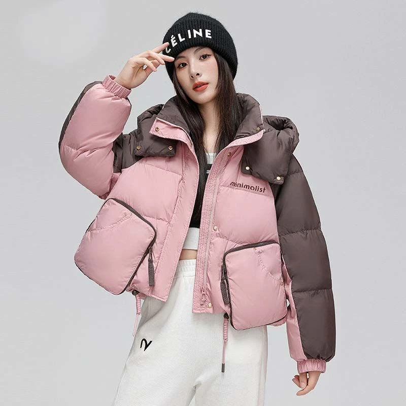 波司澄美拉德新款短款羽绒服女设计感连帽撞色小个子大口袋宽松保