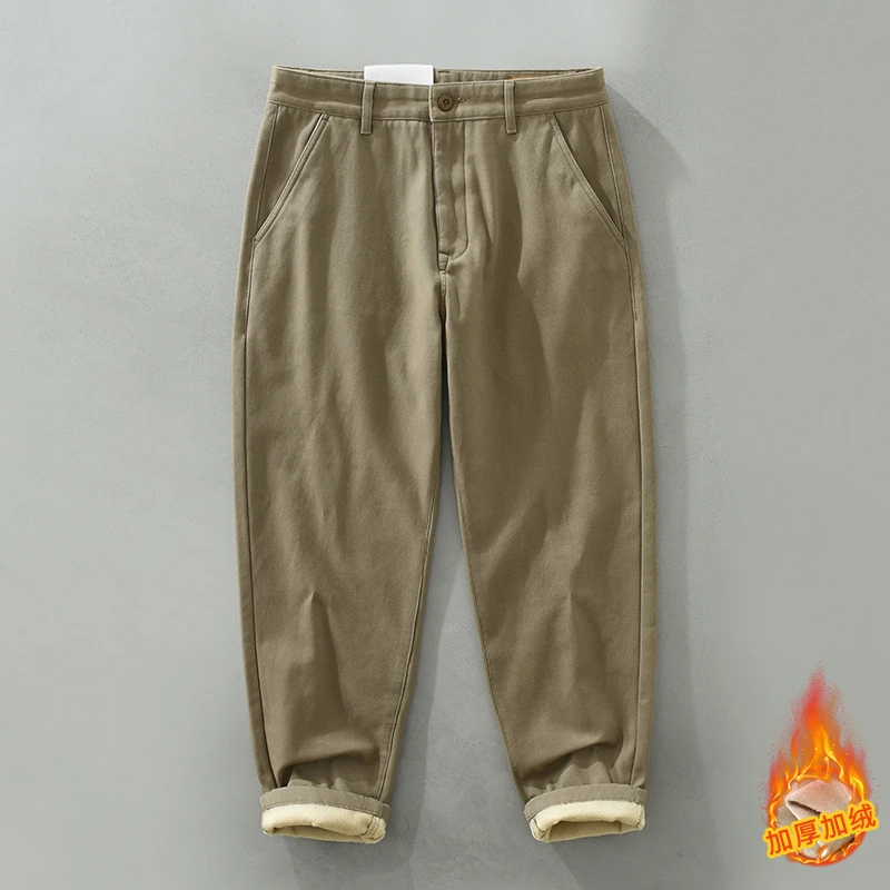 【衣麻平川】加绒加厚男士休闲裤宽松直筒日系纯棉保暖百搭男裤子