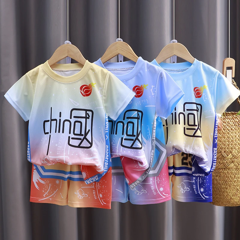 儿童帅气运动套装夏季男童女童短袖短裤中大童球服速干衣夏装薄款