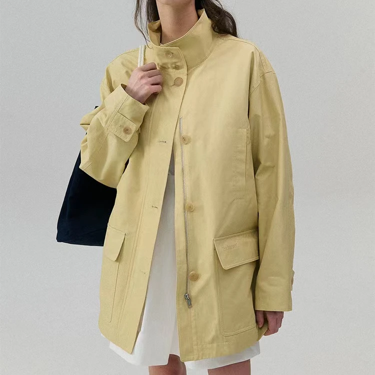 AW24824  barnnet复古立领格子内胆刺绣廓形中长款风衣外套