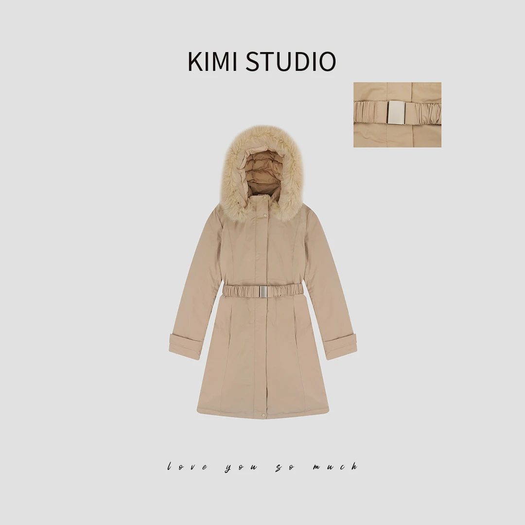 AW231008  狐狸毛连帽可拆卸帽腰带鹅绒服