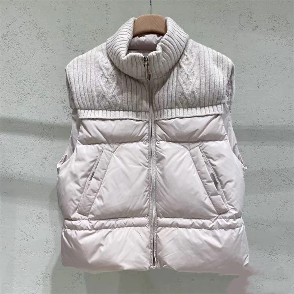 AW23605 针织拼接可抽绳立领鹅绒马甲