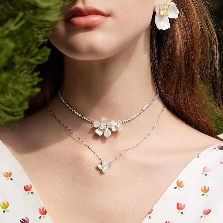 锌合金项链 SP2344  花朵闪闪钻项链