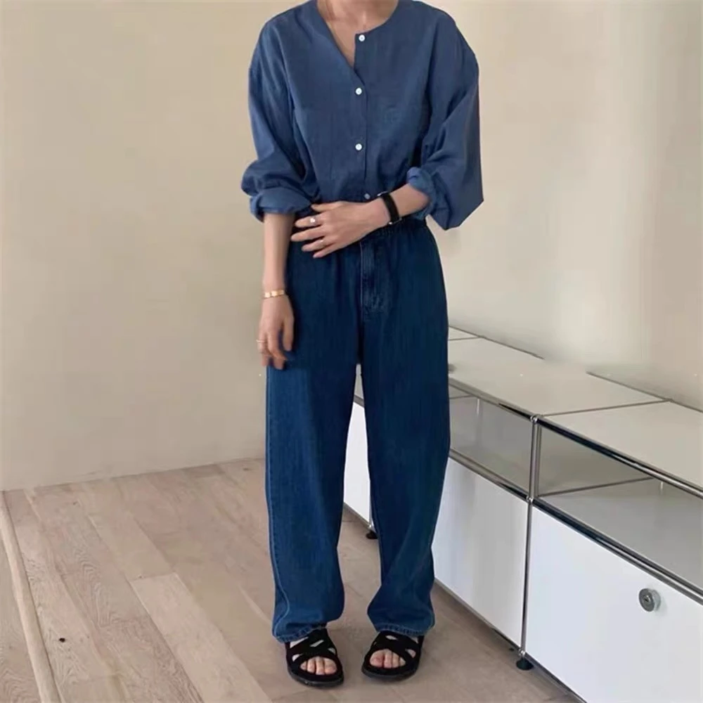 HG082 弹力腰直筒牛仔裤