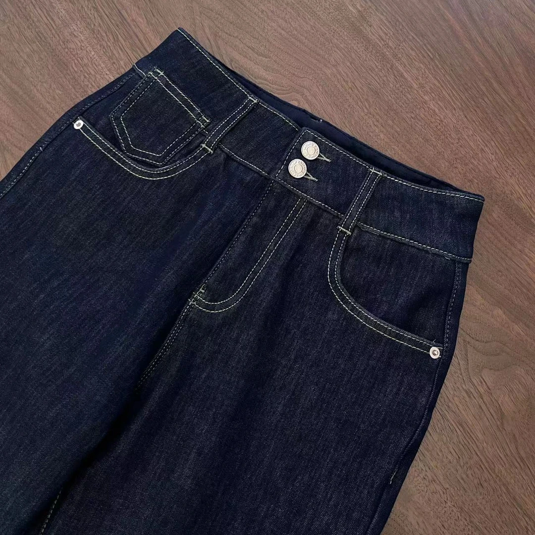 AW231027  明线设计双扣加绒牛仔裤