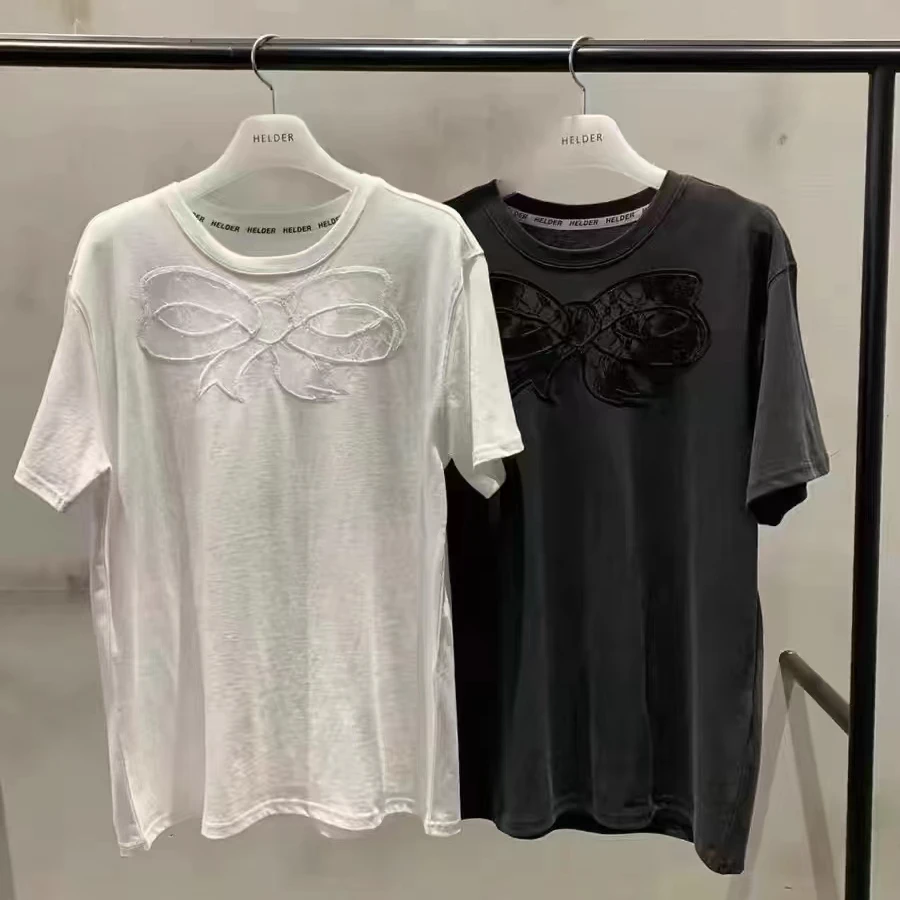 SS241147 helder镂空蝴蝶结T恤
