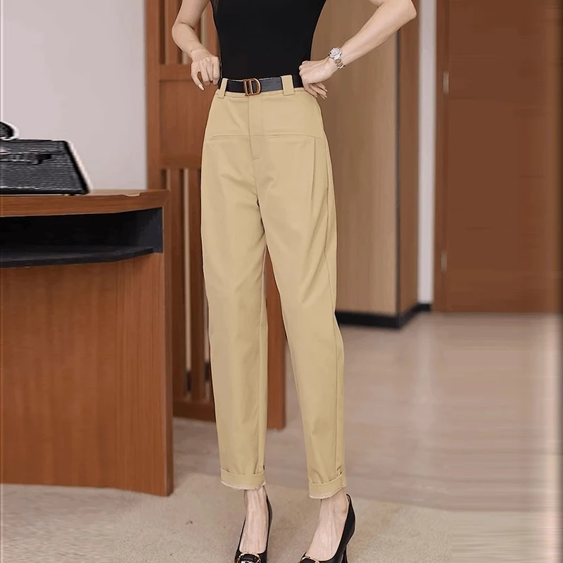 哈伦西装裤女夏2025新款高腰显瘦薄款镰刀直筒裤小个子九分烟管裤