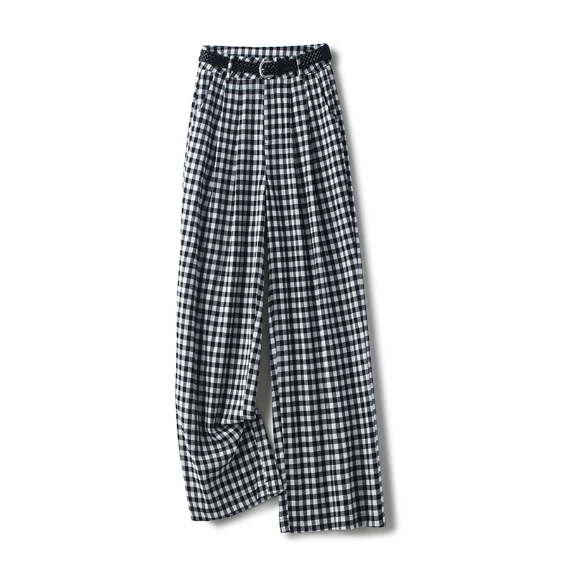 千鸟格阔腿裤子女夏2025新款夏季薄款显瘦休闲格子直筒裤夏天爆款