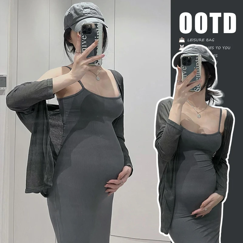 孕妇连衣裙夏季新款2024时尚辣妈包臀鱼尾裙休闲显瘦高级灰长裙子