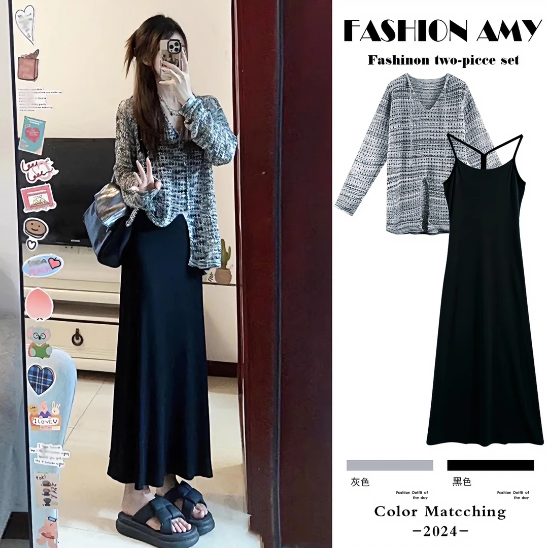 孕妇连衣裙2025时尚韩版春季新款洋气镂空针织上衣显瘦吊带裙子潮