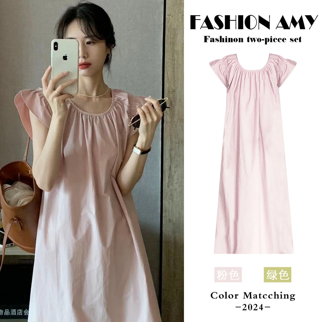 孕妇连衣裙夏季新款2024时尚韩版法式小飞袖气质显瘦夏天休闲长裙