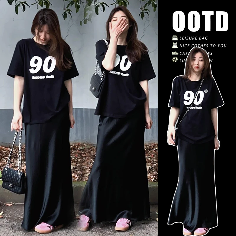 孕妇套装夏季新款2024时尚宽松休闲短袖T恤气质显瘦半身裙两件套1