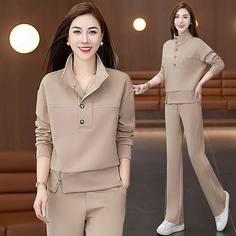 运动套装女春秋时尚中年时髦高级感气质显瘦立领卫衣休闲服两件套