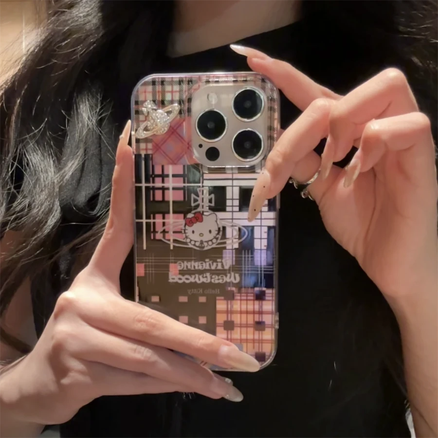 彩格纹闪钻星球适用苹果iPhone16华为荣耀OPPOVIVO小米红米手机壳