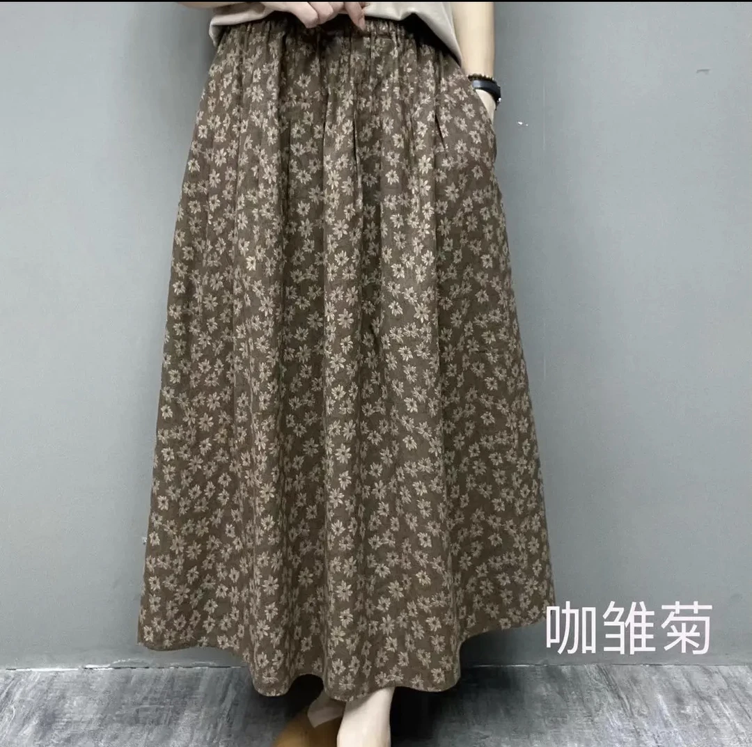 复古文艺碎花棉质半身裙伞裙气质百搭优雅淑女风A字裙长裙