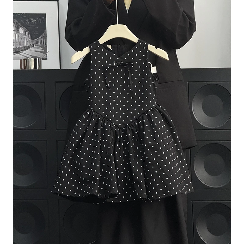 现货）秋季儿童时尚女童小香风法式波点背心裙公主裙连衣裙洋气