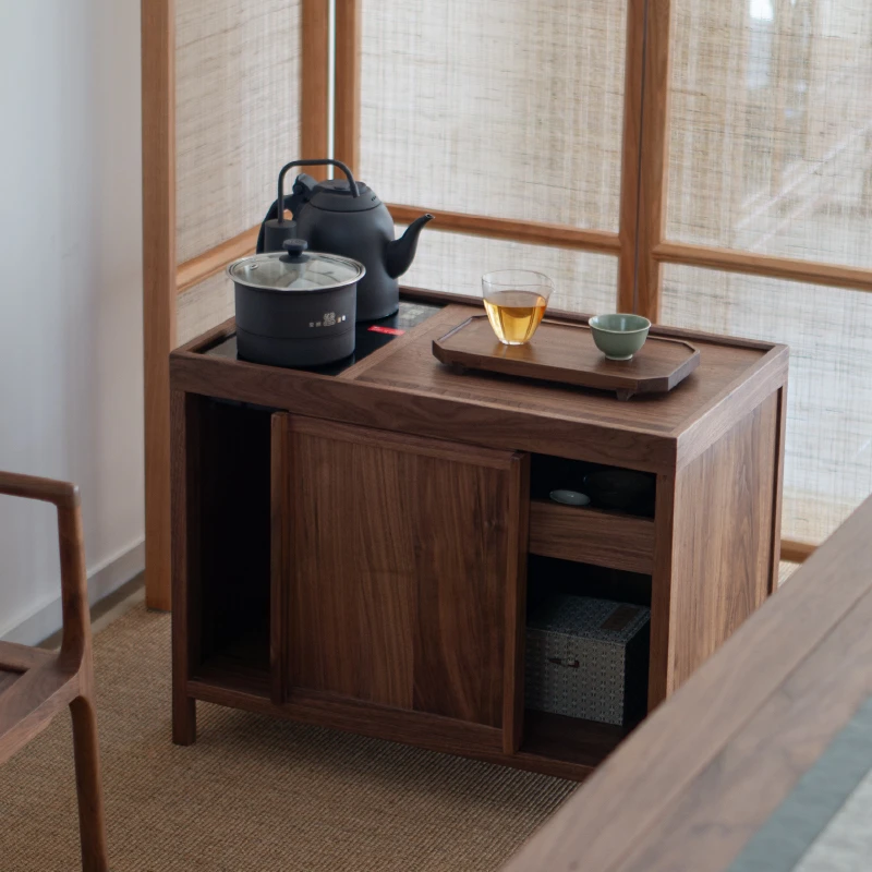 时间连续方寸茶边柜新中式黑胡桃木实木小型茶室简约烧水置物边柜
